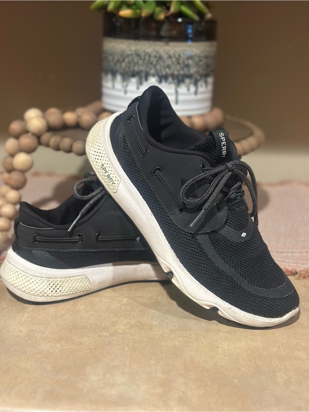 Sperry Women's Black Knit Sneaker with White Sole